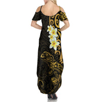 New Zealand Tuatara Plumeria Summer Maxi Dress Maori Gold Koru Tribal Tattoo LT01 - Polynesian Pride