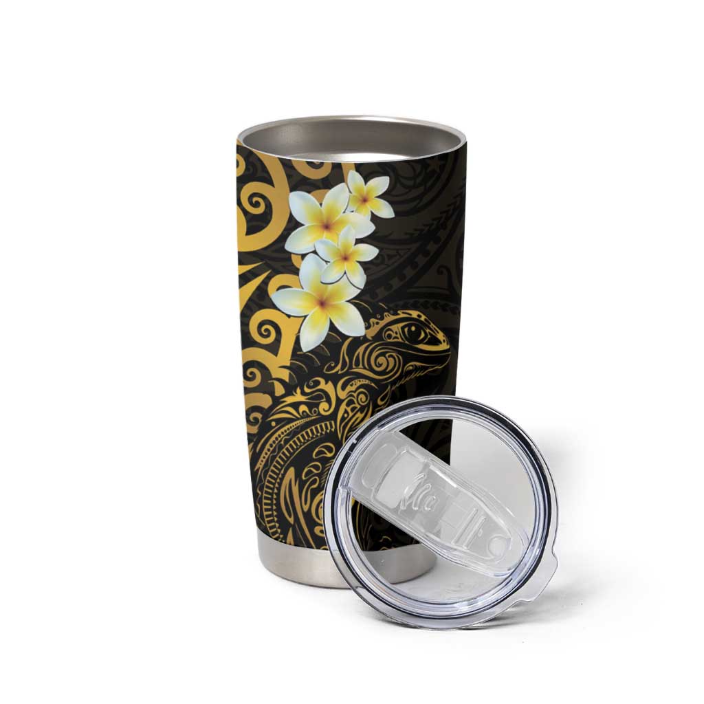 New Zealand Tuatara Plumeria Tumbler Cup Maori Gold Koru Tribal Tattoo LT01 - Polynesian Pride