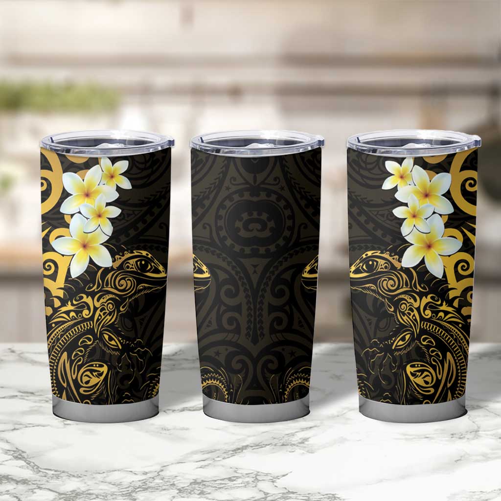 New Zealand Tuatara Plumeria Tumbler Cup Maori Gold Koru Tribal Tattoo LT01 - Polynesian Pride