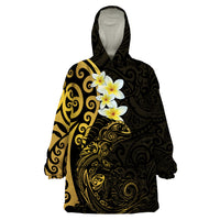 New Zealand Tuatara Plumeria Wearable Blanket Hoodie Maori Gold Koru Tribal Tattoo LT01 One Size Gold - Polynesian Pride
