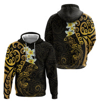 New Zealand Tuatara Plumeria Zip Hoodie Maori Gold Koru Tribal Tattoo LT01 - Polynesian Pride
