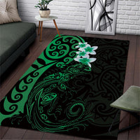 New Zealand Tuatara Plumeria Area Rug Maori Green Koru Tribal Tattoo LT01 Green - Polynesian Pride
