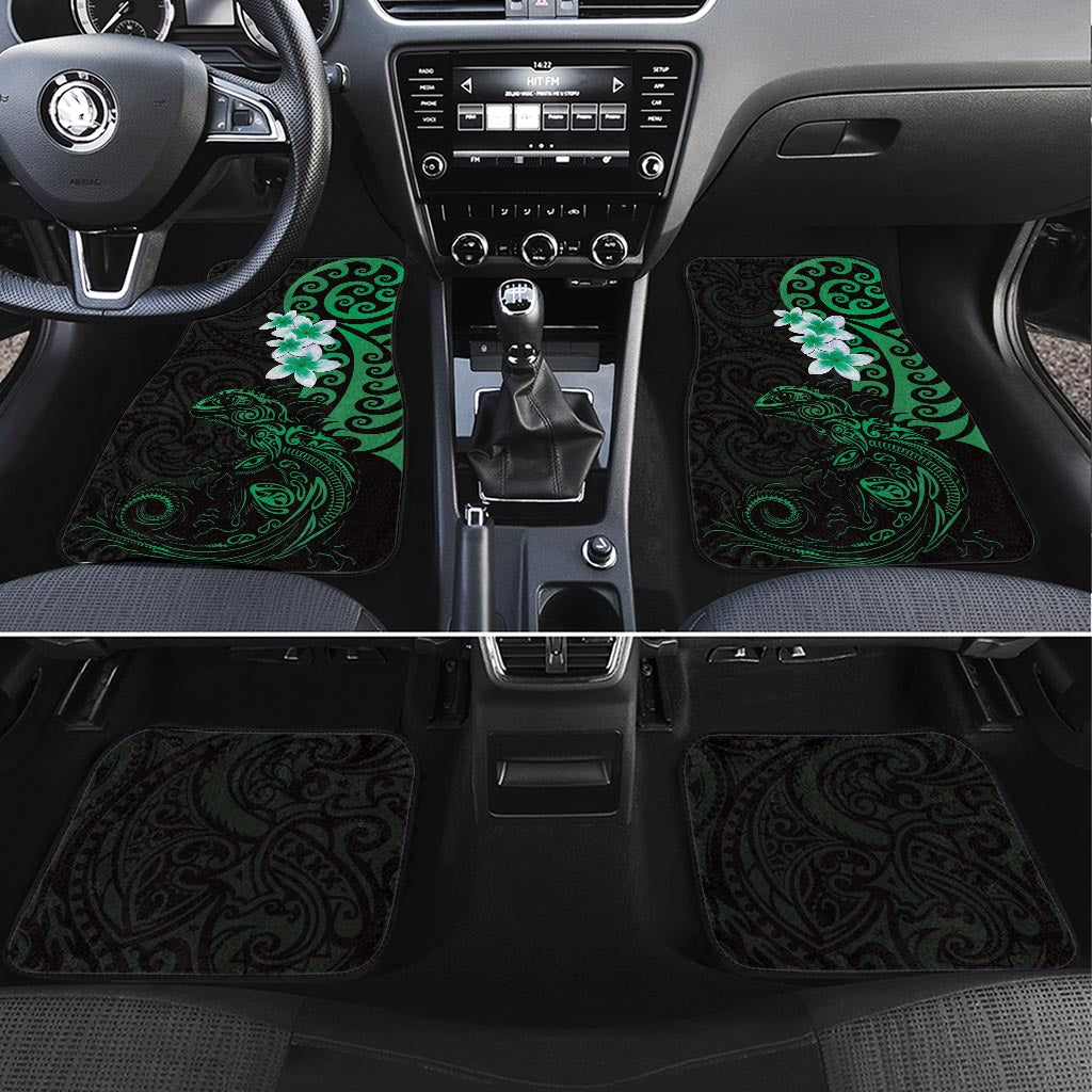 New Zealand Tuatara Plumeria Car Mats Maori Green Koru Tribal Tattoo LT01 Set 4pcs Green - Polynesian Pride