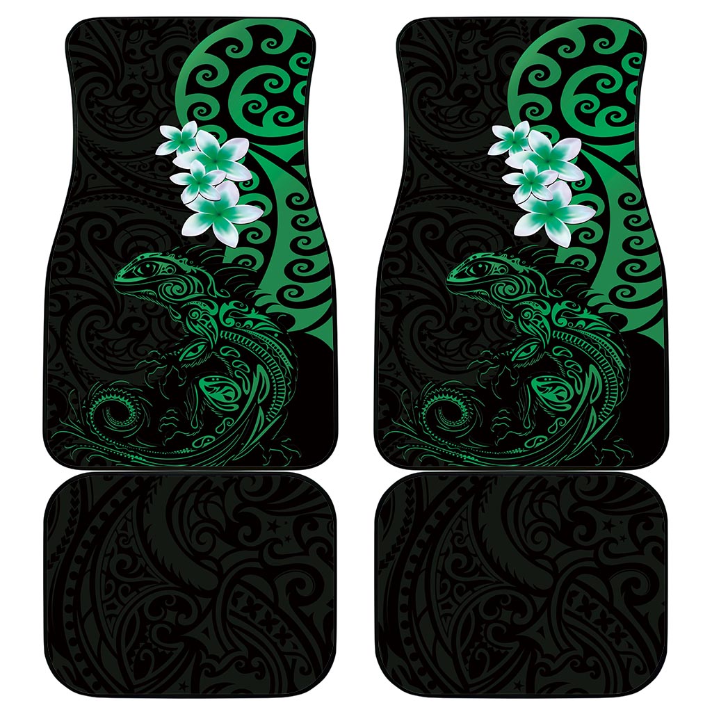 New Zealand Tuatara Plumeria Car Mats Maori Green Koru Tribal Tattoo LT01 - Polynesian Pride