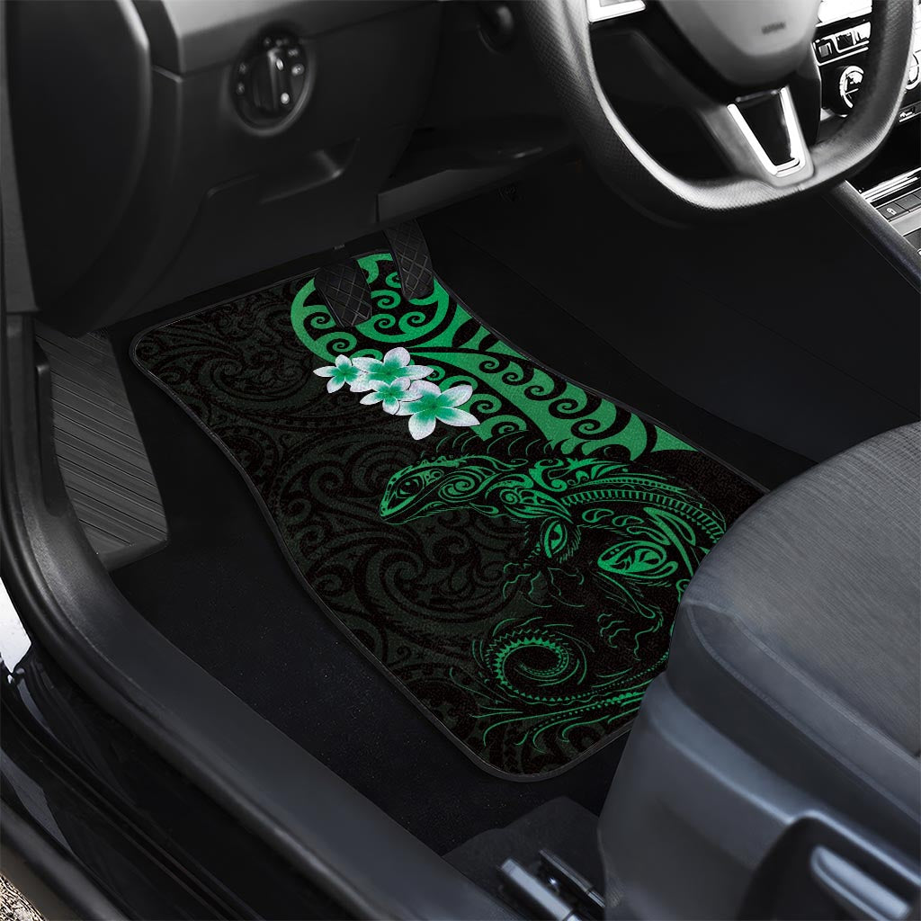 New Zealand Tuatara Plumeria Car Mats Maori Green Koru Tribal Tattoo LT01 - Polynesian Pride