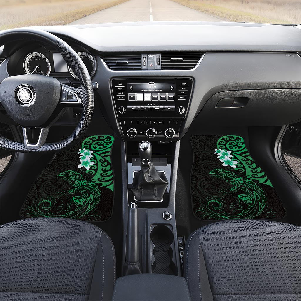 New Zealand Tuatara Plumeria Car Mats Maori Green Koru Tribal Tattoo LT01 Set 2pcs - Front Green - Polynesian Pride