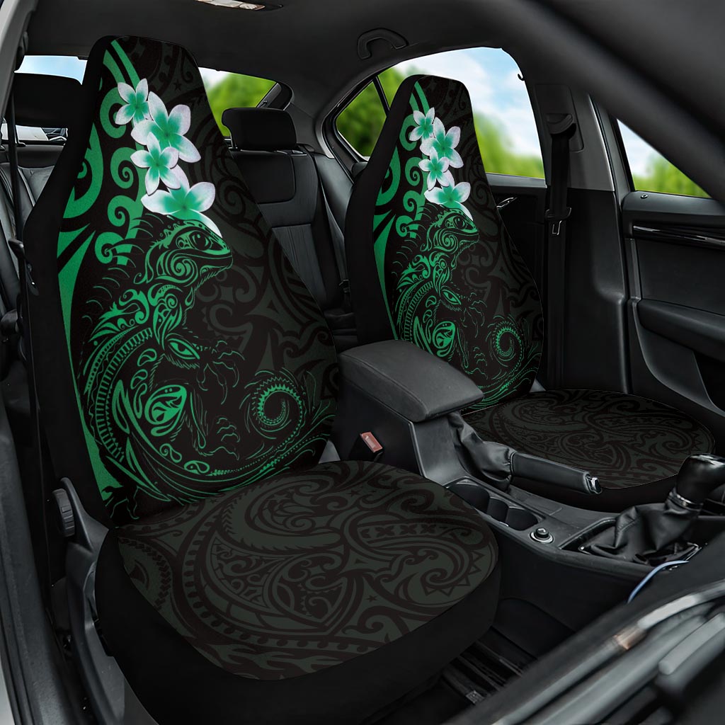 New Zealand Tuatara Plumeria Car Seat Cover Maori Green Koru Tribal Tattoo LT01 One Size Green - Polynesian Pride