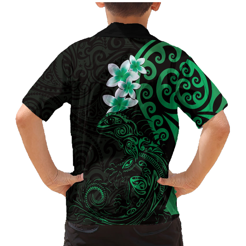New Zealand Tuatara Plumeria Family Matching Mermaid Dress and Hawaiian Shirt Maori Green Koru Tribal Tattoo LT01 - Polynesian Pride