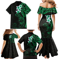 New Zealand Tuatara Plumeria Family Matching Mermaid Dress and Hawaiian Shirt Maori Green Koru Tribal Tattoo LT01 - Polynesian Pride