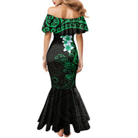 New Zealand Tuatara Plumeria Family Matching Mermaid Dress and Hawaiian Shirt Maori Green Koru Tribal Tattoo LT01 - Polynesian Pride