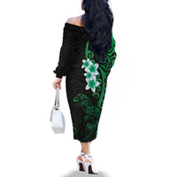 New Zealand Tuatara Plumeria Family Matching Off The Shoulder Long Sleeve Dress and Hawaiian Shirt Maori Green Koru Tribal Tattoo LT01 - Polynesian Pride