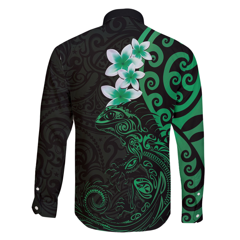 New Zealand Tuatara Plumeria Family Matching Off Shoulder Short Dress and Hawaiian Shirt Maori Green Koru Tribal Tattoo LT01 - Polynesian Pride