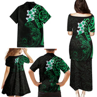 New Zealand Tuatara Plumeria Family Matching Puletasi and Hawaiian Shirt Maori Green Koru Tribal Tattoo LT01 - Polynesian Pride