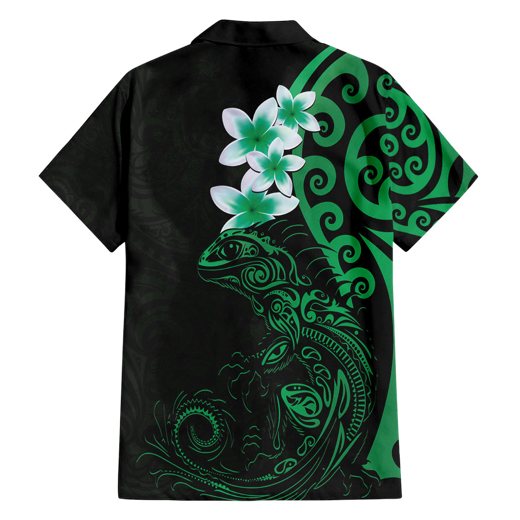 New Zealand Tuatara Plumeria Family Matching Summer Maxi Dress and Hawaiian Shirt Maori Green Koru Tribal Tattoo LT01 - Polynesian Pride