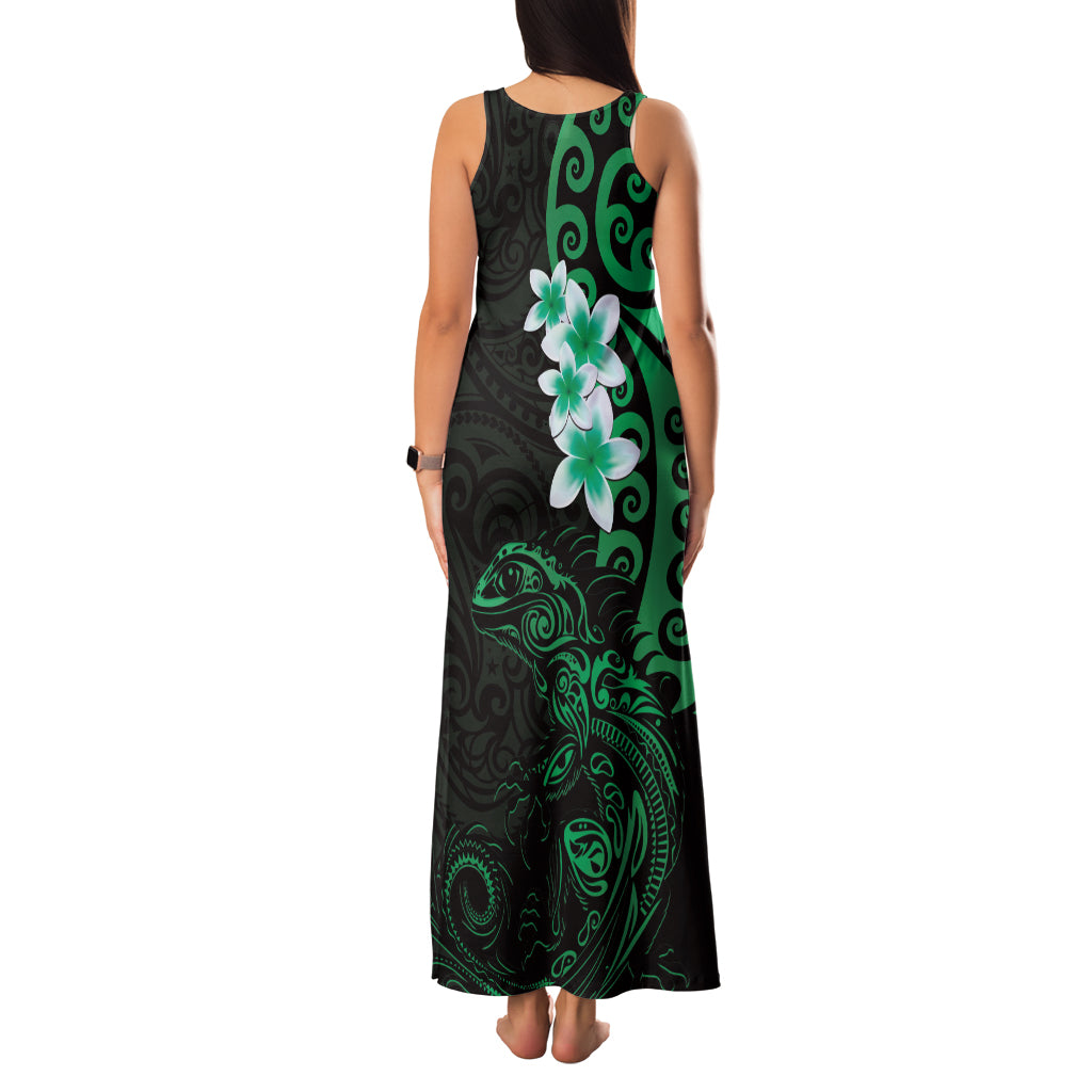 New Zealand Tuatara Plumeria Family Matching Tank Maxi Dress and Hawaiian Shirt Maori Green Koru Tribal Tattoo LT01 - Polynesian Pride