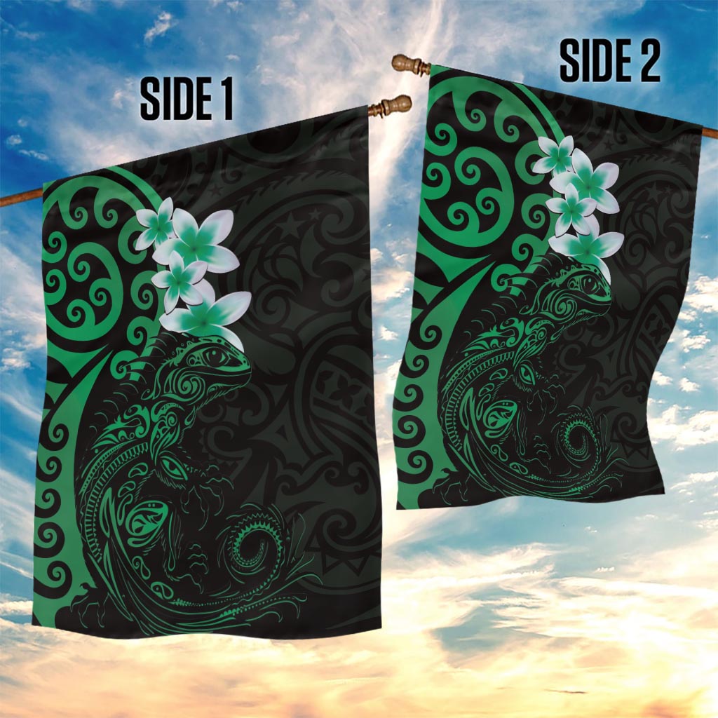 New Zealand Tuatara Plumeria Garden Flag Maori Green Koru Tribal Tattoo LT01 - Polynesian Pride