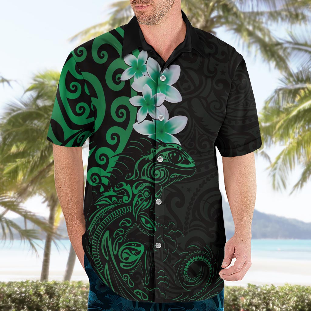 New Zealand Tuatara Plumeria Hawaiian Shirt Maori Green Koru Tribal Tattoo LT01 - Polynesian Pride