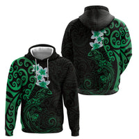New Zealand Tuatara Plumeria Hoodie Maori Green Koru Tribal Tattoo LT01 - Polynesian Pride