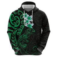 New Zealand Tuatara Plumeria Hoodie Maori Green Koru Tribal Tattoo LT01 - Polynesian Pride