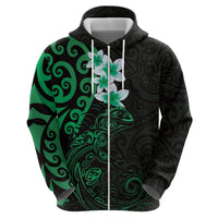 New Zealand Tuatara Plumeria Hoodie Maori Green Koru Tribal Tattoo LT01 - Polynesian Pride