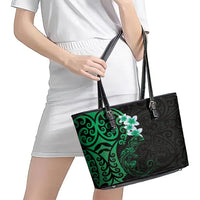 New Zealand Tuatara Plumeria Leather Tote Bag Maori Green Koru Tribal Tattoo LT01 - Polynesian Pride