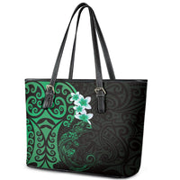 New Zealand Tuatara Plumeria Leather Tote Bag Maori Green Koru Tribal Tattoo LT01 - Polynesian Pride