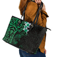 New Zealand Tuatara Plumeria Leather Tote Bag Maori Green Koru Tribal Tattoo LT01 - Polynesian Pride