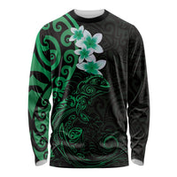 New Zealand Tuatara Plumeria Long Sleeve Shirt Maori Green Koru Tribal Tattoo LT01 Unisex Green - Polynesian Pride