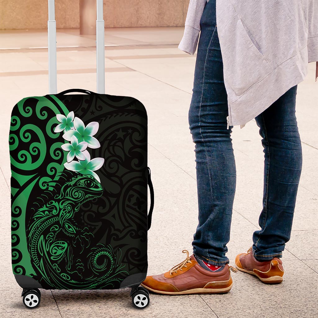 New Zealand Tuatara Plumeria Luggage Cover Maori Green Koru Tribal Tattoo LT01 Green - Polynesian Pride