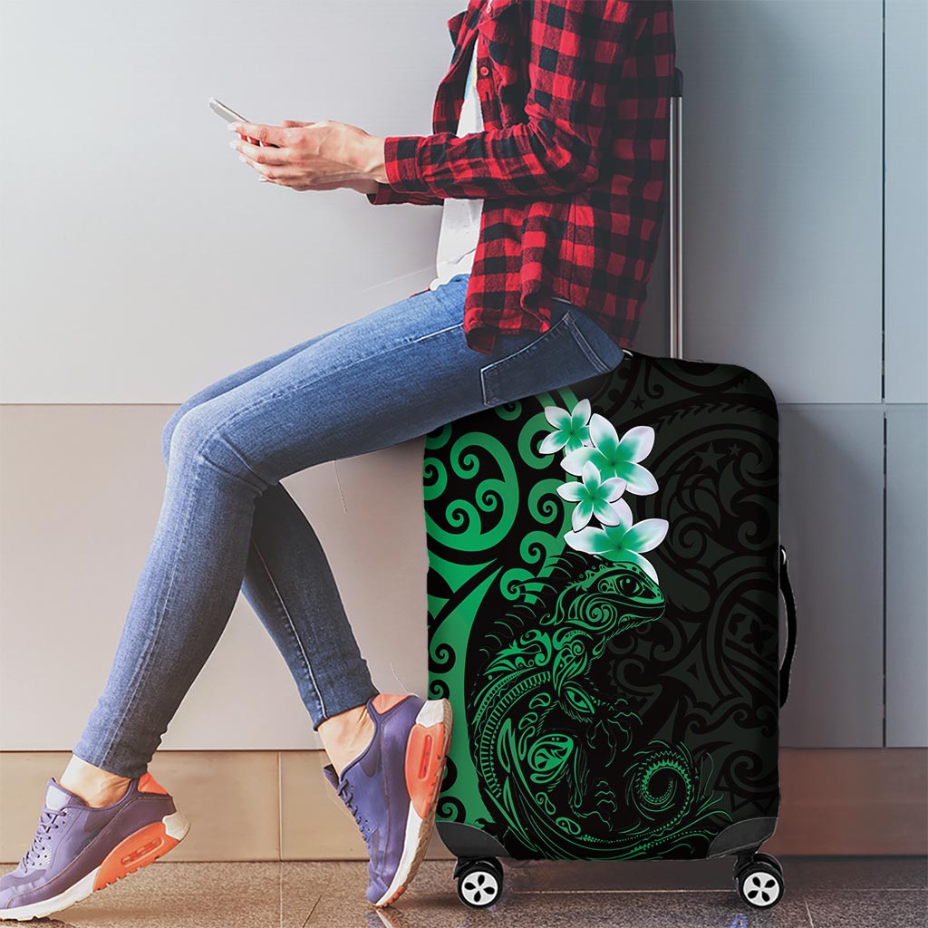New Zealand Tuatara Plumeria Luggage Cover Maori Green Koru Tribal Tattoo LT01 - Polynesian Pride