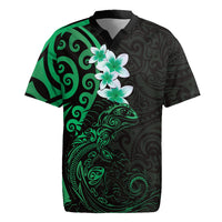 New Zealand Tuatara Plumeria Rugby Jersey Maori Green Koru Tribal Tattoo LT01 Green - Polynesian Pride