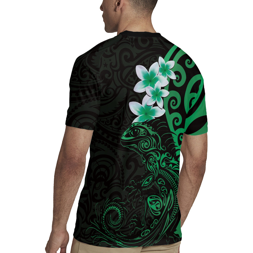 New Zealand Tuatara Plumeria Rugby Jersey Maori Green Koru Tribal Tattoo LT01 - Polynesian Pride