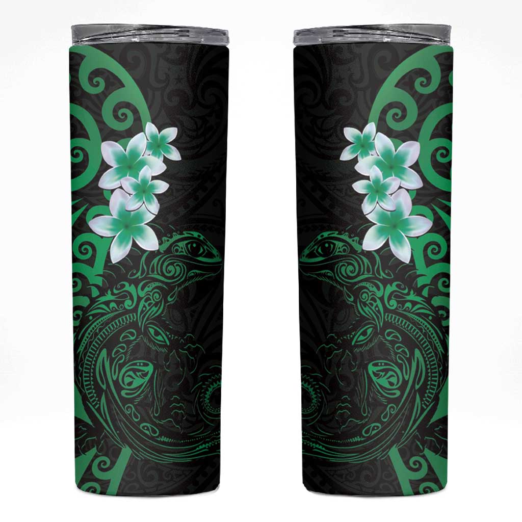 New Zealand Tuatara Plumeria Skinny Tumbler Maori Green Koru Tribal Tattoo LT01 Green - Polynesian Pride