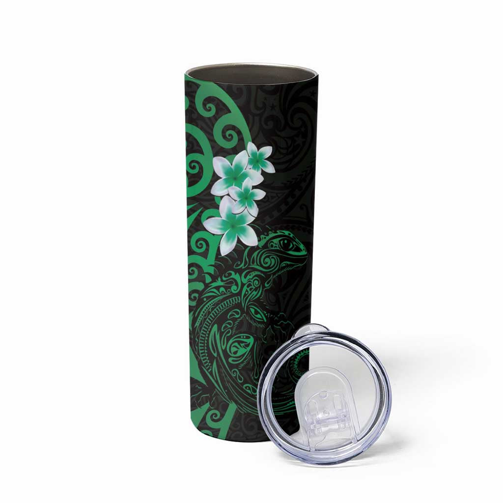 New Zealand Tuatara Plumeria Skinny Tumbler Maori Green Koru Tribal Tattoo LT01 - Polynesian Pride