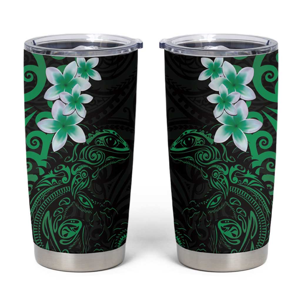 New Zealand Tuatara Plumeria Tumbler Cup Maori Green Koru Tribal Tattoo LT01 Green - Polynesian Pride