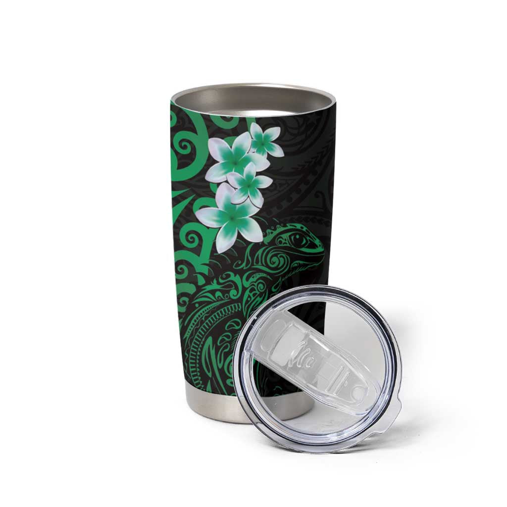 New Zealand Tuatara Plumeria Tumbler Cup Maori Green Koru Tribal Tattoo LT01 - Polynesian Pride