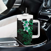 New Zealand Tuatara Plumeria Tumbler With Handle Maori Green Koru Tribal Tattoo LT01 - Polynesian Pride