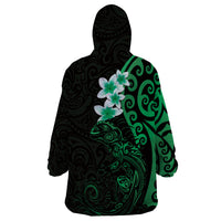 New Zealand Tuatara Plumeria Wearable Blanket Hoodie Maori Green Koru Tribal Tattoo LT01 - Polynesian Pride