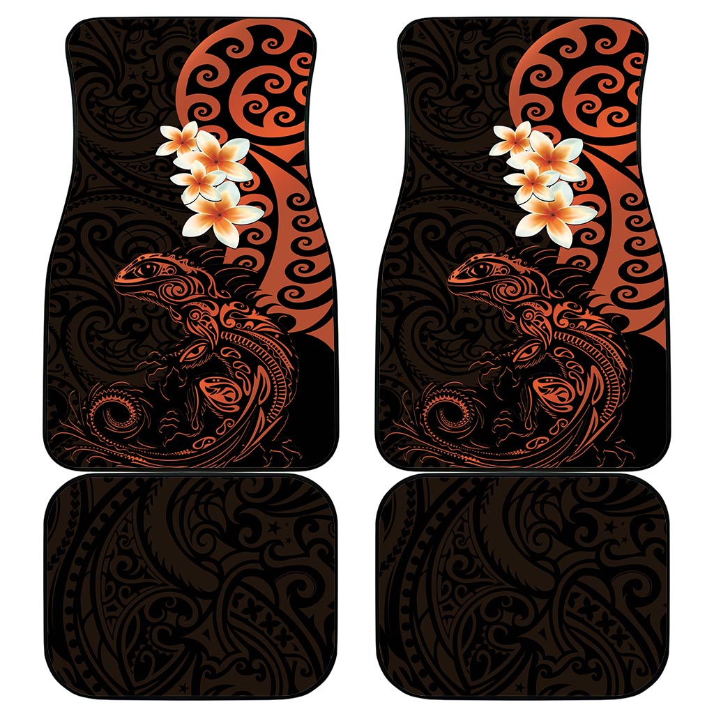 New Zealand Tuatara Plumeria Car Mats Maori Orange Koru Tribal Tattoo