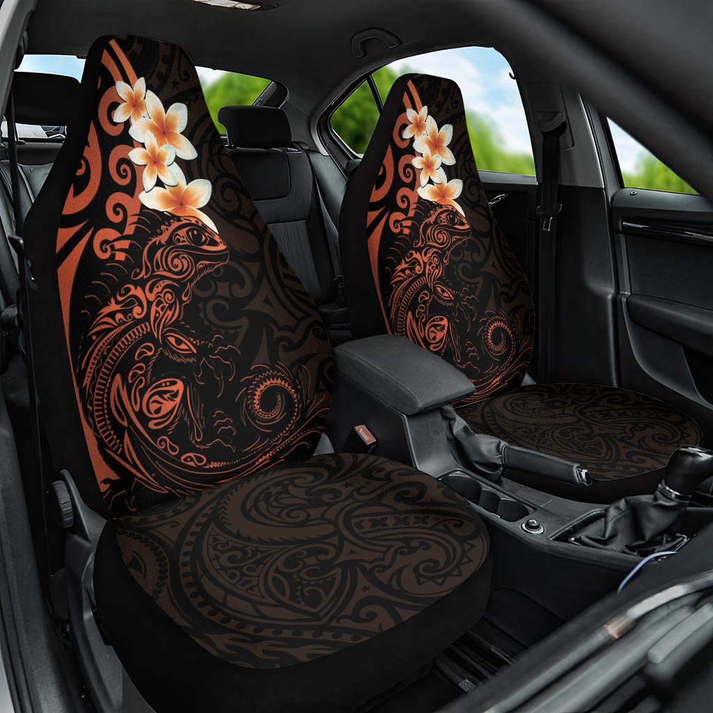 New Zealand Tuatara Plumeria Car Seat Cover Maori Orange Koru Tribal Tattoo LT01 One Size Orange - Polynesian Pride