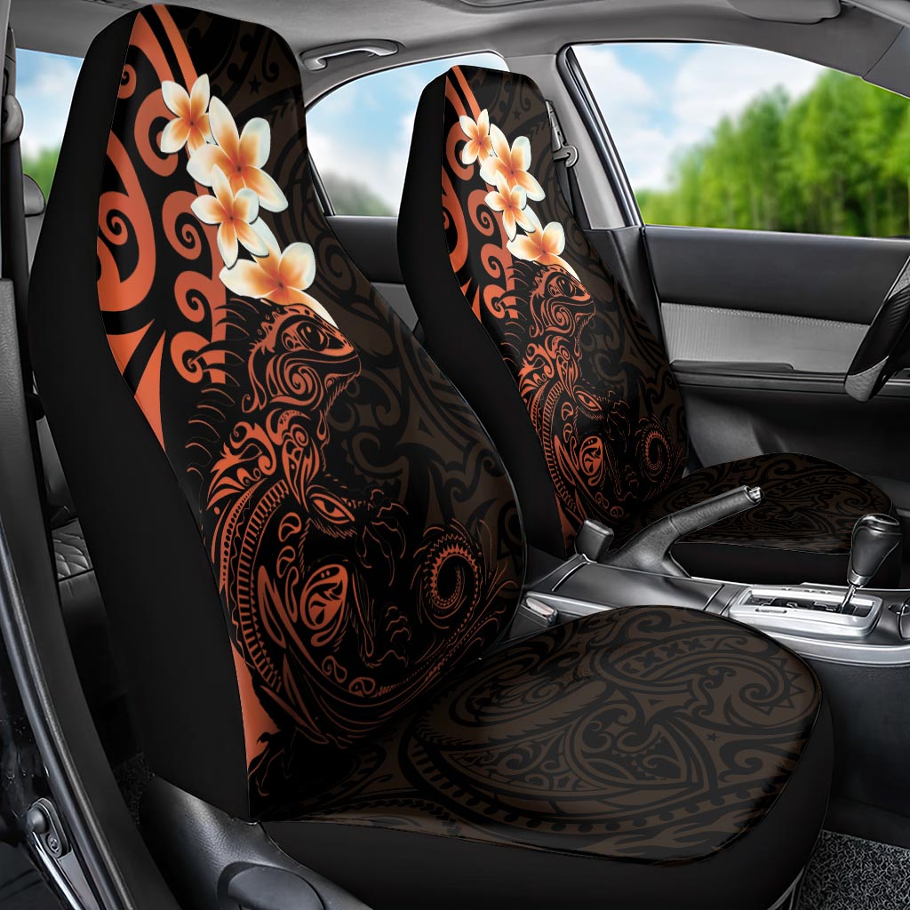 New Zealand Tuatara Plumeria Car Seat Cover Maori Orange Koru Tribal Tattoo LT01 - Polynesian Pride