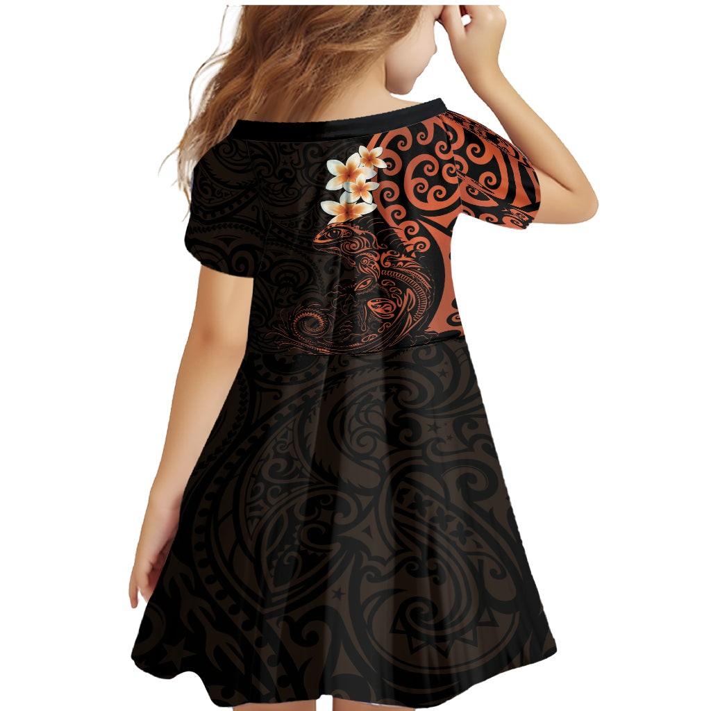New Zealand Tuatara Plumeria Family Matching Mermaid Dress and Hawaiian Shirt Maori Orange Koru Tribal Tattoo LT01 - Polynesian Pride