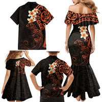 New Zealand Tuatara Plumeria Family Matching Mermaid Dress and Hawaiian Shirt Maori Orange Koru Tribal Tattoo LT01 - Polynesian Pride