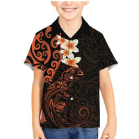 New Zealand Tuatara Plumeria Family Matching Mermaid Dress and Hawaiian Shirt Maori Orange Koru Tribal Tattoo LT01 Son's Shirt Orange - Polynesian Pride