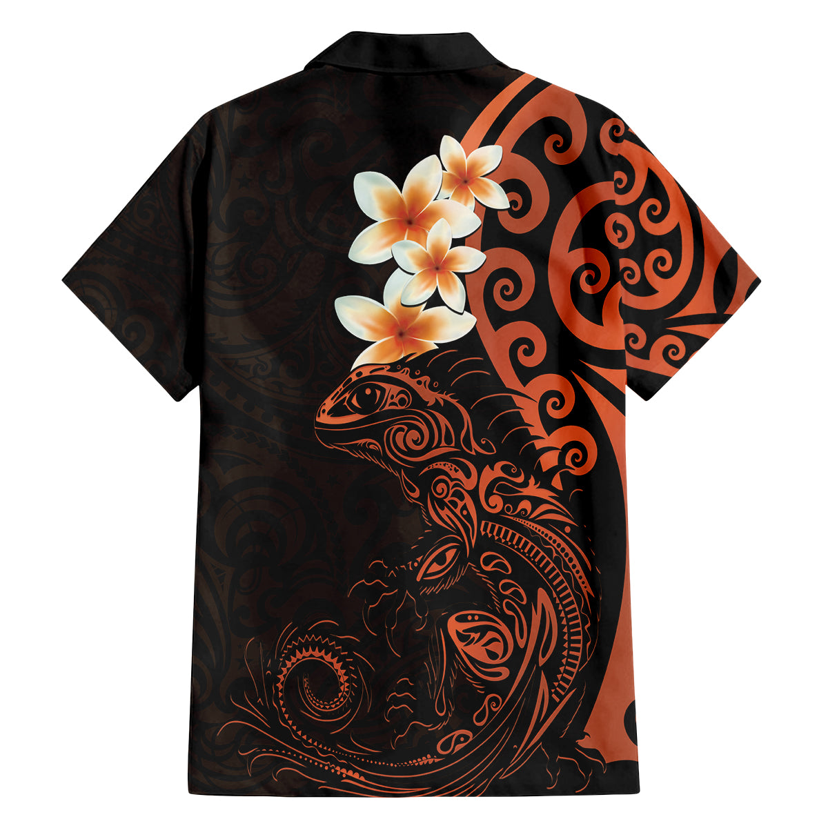 New Zealand Tuatara Plumeria Family Matching Off The Shoulder Long Sleeve Dress and Hawaiian Shirt Maori Orange Koru Tribal Tattoo LT01 - Polynesian Pride