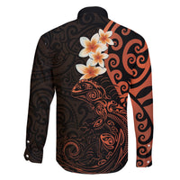 New Zealand Tuatara Plumeria Family Matching Off Shoulder Maxi Dress and Hawaiian Shirt Maori Orange Koru Tribal Tattoo LT01 - Polynesian Pride