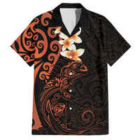 New Zealand Tuatara Plumeria Family Matching Puletasi and Hawaiian Shirt Maori Orange Koru Tribal Tattoo LT01 Dad's Shirt - Short Sleeve Orange - Polynesian Pride