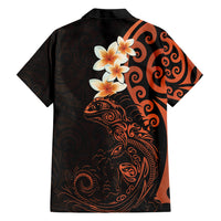 New Zealand Tuatara Plumeria Family Matching Short Sleeve Bodycon Dress and Hawaiian Shirt Maori Orange Koru Tribal Tattoo LT01 - Polynesian Pride