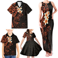 New Zealand Tuatara Plumeria Family Matching Tank Maxi Dress and Hawaiian Shirt Maori Orange Koru Tribal Tattoo LT01 - Polynesian Pride