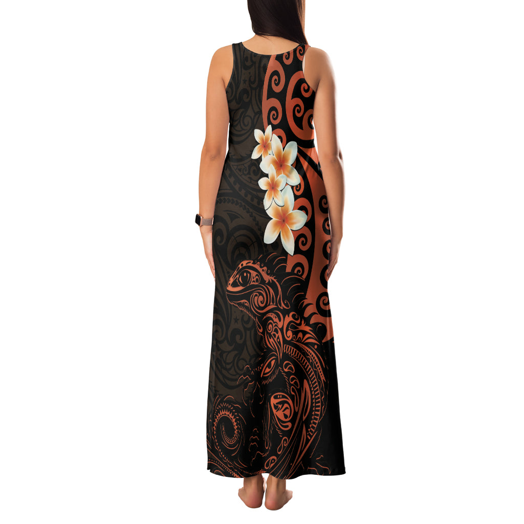 New Zealand Tuatara Plumeria Family Matching Tank Maxi Dress and Hawaiian Shirt Maori Orange Koru Tribal Tattoo LT01 - Polynesian Pride